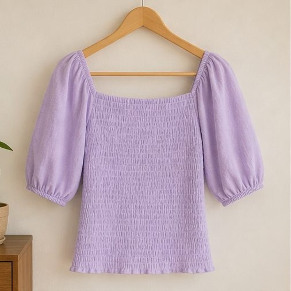 Lilac Smocked Puff Sleeve Top